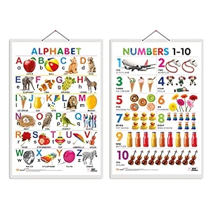 set of 2 alphabet and numbers 1-10 early learning educational charts for kids  2034x3034 inch non-tearable and waterproof  double sided laminated  perfect for homeschooling kindergarten and nursery students
