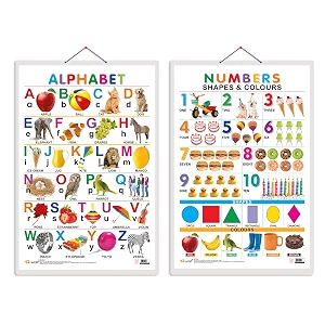 set of 2 alphabet and numbers shapes amp colours early learning educational charts for kids  2034x3034 inch non-tearable and waterproof  double sided laminated 