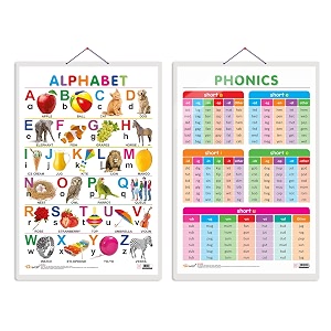 set of 2 alphabet and phonics - 1 early learning educational charts for kids  2034x3034 inch non-tearable and waterproof  double sided laminated  perfect for homeschooling kindergarten and nursery students