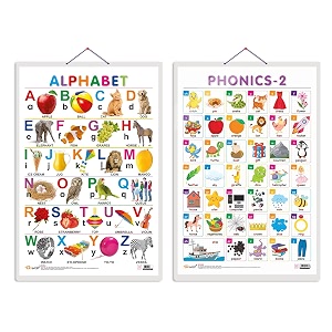 set of 2 alphabet and phonics - 2 early learning educational charts for kids  2034x3034 inch non-tearable and waterproof  double sided laminated  perfect for homeschooling kindergarten and nursery students