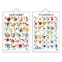 Set of 2 Alphabet and PHONICS - 2 Early Learning Educational Charts for Kids | 20"X30" inch |Non-Tearable and Waterproof | Double Sided Laminated | Perfect for Homeschooling, Kindergarten and Nursery Students