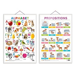 set of 2 alphabet and prepositions early learning educational charts for kids  2034x3034 inch non-tearable and waterproof  double sided laminated  perfect for homeschooling kindergarten and nursery students