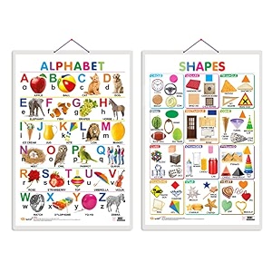 set of 2 alphabet and shapes early learning educational charts for kids  2034x3034 inch non-tearable and waterproof  double sided laminated  perfect for homeschooling kindergarten and nursery students