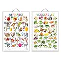 Set of 2 Alphabet and Vegetables Early Learning Educational Charts for Kids | 20"X30" inch |Non-Tearable and Waterproof | Double Sided Laminated | Perfect for Homeschooling, Kindergarten and Nursery Students