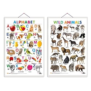 set of 2 alphabet and wild animals early learning educational charts for kids  2034x3034 inch non-tearable and waterproof  double sided laminated  perfect for homeschooling kindergarten and nursery students