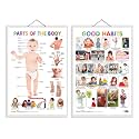 Set of 2 Parts of the Body &amp; Good Habits Early Learning Educational Charts for Kids|20"X30"Inch|Non-Tearable &amp; Waterproof|Double Sided Laminated for Homeschooling, Kindergarten &amp; Nursery Students