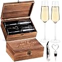 Set of 2 Personalized Married Champagne Flutes, Heart Initials & Wood Box