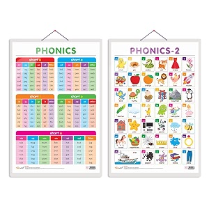 set of 2 phonics - 1 and phonics - 2 early learning educational charts for kids  2034x3034 inch non-tearable and waterproof  double sided laminated  perfect for homeschooling kindergarten and nursery students