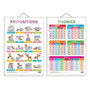 set of 2 prepositions and phonics - 1 early learning educational charts for kids  2034x3034 inch non-tearable and waterproof  double sided laminated  perfect for homeschooling kindergarten and nursery students