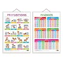 Set of 2 PREPOSITIONS and PHONICS - 1 Early Learning Educational Charts for Kids | 20"X30" inch |Non-Tearable and Waterproof | Double Sided Laminated | Perfect for Homeschooling, Kindergarten and Nursery Students