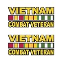 Set of 2 Sticker Vietnam Combat Veteran with Ribbons Vet Decal United States for Car Truck Window Laptop Bumper US