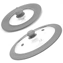 Set of 2 Vented Tempered Glass Universal Lid for Pot Pan Skillet with Heat Resistant Silicone Microwave Splatter Cover Microwave Safe Fit 6.5" 7" 7.5" and 11.5" 12" 12.5", Light Grey