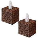 Set of 2 Water Hyacinth Handwoven Tissue Box Cover, Handcrafted Square Facial Tissue, Natural Handmade Wicker Napkin Box Holder, Rustic Decorative on Bathroom, Table, Office, Boho Decorative, Coffee