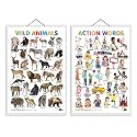 Set of 2 Wild Animals and Action Words Early Learning Educational Charts for Kids | 20"X30" inch |Non-Tearable and Waterproof | Double Sided Laminated ... Kindergarten and Nursery Students