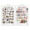 Set of 2 Wild Animals and Good Habits Early Learning Educational Charts for Kids | 20"X30" inch |Non-Tearable and Waterproof | Double Sided Laminated ... Kindergarten and Nursery Students