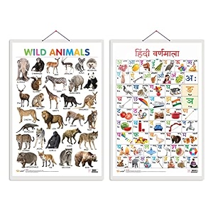 set of 2 wild animals and hindi varnamala early learning educational charts for kids  2034x3034 inch non-tearable and waterproof  double sided laminated  perfect for homeschooling kindergarten and nursery students