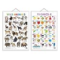 Set of 2 Wild Animals and PHONICS - 2 Early Learning Educational Charts for Kids | 20"X30" inch |Non-Tearable and Waterproof | Double Sided Laminated ... Kindergarten and Nursery Students