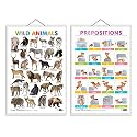 Set of 2 Wild Animals and PREPOSITIONS Early Learning Educational Charts for Kids | 20"X30" inch |Non-Tearable and Waterproof | Double Sided Laminated ... Kindergarten and Nursery Students