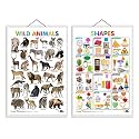 Set of 2 Wild Animals and Shapes Early Learning Educational Charts for Kids | 20"X30" inch |Non-Tearable and Waterproof | Double Sided Laminated | ... Kindergarten and Nursery Students