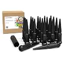 Set of 20 Black Spiked Solid Metal Lug Nuts M14x2.0 Thread 4.4 Inch Tall Closed End Bulge Acorn Spike Lug Nut 1 Long Socket Key