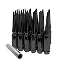 Set of 24 Black Conical Bulge Seat Lug Nuts Closed End Spiked Lug Nuts with 1 Socket Key for Aftermarket Wheel