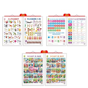 set of 3  2 in 1 alphabet and number 1-10 2 in 1 number amp fractions and maths keywords and 2 in 1 benny is sad and benny is shy early learning educational charts for kids  2034x3034 inch non-tearable and waterproof  double sided laminated  perfect for homeschooling kindergarten and nursery students