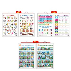 set of 3  2 in 1 alphabet and number 1-10 2 in 1 number amp fractions and maths keywords and 2 in 1 benny learns to love plants and benny saves the tree early learning educational charts for kids  2034x3034 inch non-tearable and waterproof  double sided laminated  perfect for homeschooling kindergarten and nursery students