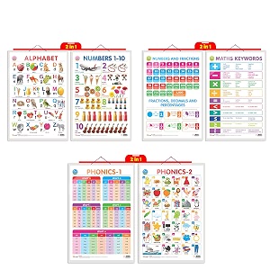 set of 3  2 in 1 alphabet and number 1-10 2 in 1 number amp fractions and maths keywords and 2 in 1 phonics 1 and phonics 2 early learning educational charts for kids  2034x3034 inch non-tearable and waterproof  double sided laminated  perfect for homeschooling kindergarten and nursery students