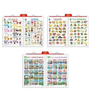 set of 3 2 in 1 colours and shapes 2 in 1 fruits and vegetables2 in 1 benny learns to recycle and benny teaches to save water early learning educational charts for kids  2034x3034 inch non-tearable and waterproof  double sided laminated  perfect for homeschooling kindergarten and nursery students
