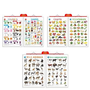 set of 3  2 in 1 colours and shapes and 2 in 1 fruits and vegetables 2 in 1 wild and farm animals amp pets early learning educational charts for kids  2034x3034 inch non-tearable and waterproof  double sided laminated  perfect for homeschooling kindergarten and nursery students