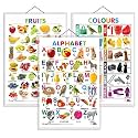 Set of 3 Alphabet, Fruits and Colours Early Learning Educational Charts for Kids | 20"X30" inch |Non-Tearable and Waterproof | Double Sided Laminated | Perfect for Homeschooling, Kindergarten and Nursery Students