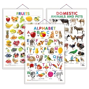set of 3 alphabet fruits and domestic animals and pets early learning educational charts for kids  2034x3034 inch non-tearable and waterproof  double sided laminated  perfect for homeschooling kindergarten and nursery students