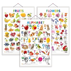 set of 3 alphabet fruits and flowers early learning educational charts for kids  2034x3034 inch non-tearable and waterproof  double sided laminated  perfect for homeschooling kindergarten and nursery students