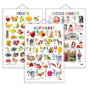 set of 3 alphabet fruits and good habits early learning educational charts for kids  2034x3034 inch non-tearable and waterproof  double sided laminated  perfect for homeschooling kindergarten and nursery students
