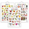 Set of 3 Alphabet, Fruits and Good Habits Early Learning Educational Charts for Kids | 20"X30" inch |Non-Tearable and Waterproof | Double Sided Laminated | Perfect for Homeschooling, Kindergarten and Nursery Students