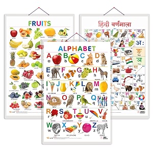 set of 3 alphabet fruits and hindi varnamala early learning educational charts for kids  2034x3034 inch non-tearable and waterproof  double sided laminated  perfect for homeschooling kindergarten and nursery students
