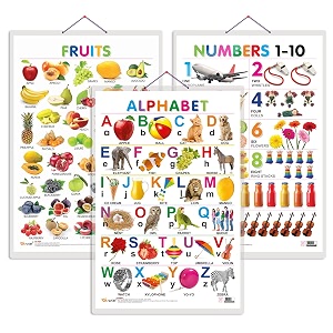 set of 3 alphabet fruits and numbers 1-10 early learning educational charts for kids  2034x3034 inch non-tearable and waterproof  double sided laminated  perfect for homeschooling kindergarten and nursery students