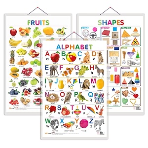 set of 3 alphabet fruits and shapes early learning educational charts for kids  2034x3034 inch non-tearable and waterproof  double sided laminated  perfect for homeschooling kindergarten and nursery students