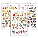 Set of 3 Alphabet, Fruits and Transport Early Learning Educational Charts for Kids | 20"X30" inch |Non-Tearable and Waterproof | Double Sided Laminated | Perfect for Homeschooling, Kindergarten and Nursery Students