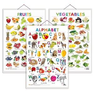 set of 3 alphabet fruits and vegetables early learning educational charts for kids  2034x3034 inch non-tearable and waterproof  double sided laminated  perfect for homeschooling kindergarten and nursery students