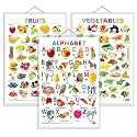 Set of 3 Alphabet, Fruits and Vegetables Early Learning Educational Charts for Kids | 20"X30" inch |Non-Tearable and Waterproof | Double Sided Laminated | Perfect for Homeschooling, Kindergarten and Nursery Students