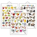 Set of 3 Alphabet, Fruits and Wild Animals Early Learning Educational Charts for Kids | 20"X30" inch |Non-Tearable and Waterproof | Double Sided Laminated | Perfect for Homeschooling, Kindergarten and Nursery Students