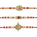 Set of 3 Ganesha & Rudraksha Rakhi for Brother Rakhee for Brothers | Raksha Bandhan Om Rakhi for Brother Rakhi Set with Greeting Card & Roli