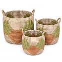 Set of 3 Handwoven Seagrass Storage Baskets with Handles, Decorative Round Wicker Basket Set for Blankets, Toys, Towels, Nursery, Living Room &amp; Bedroom
