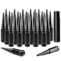 Set of 32, 14 mm x 1.5 Wheel Spike Lug Nuts, M14x1.5 Conical Bulge Seat, Closed End Spiked Lug Nuts with 1 Socket Key for Silverado Sierra 2500 3500, F250 f350 Aftermarket Wheel Black