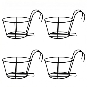 set of 4 hanging railing planters metal flower pot basket