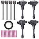Set of 4 Ignition Coils &amp; Female Connector Plug Harness Pigtail Compatible with Infiniti Frontier Altima Versa Sentra NV200 Rogue FX50 QX60 QX70 1.6L 2.4L 2.5L UF549