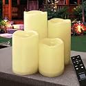 Set of 4 LED Pillar Candles Outdoor IP65 Waterproof 3x4 3x5 3x6 3x7 Cream Color - Pillar Candles Battery Powered with Timer and Remote - Battery Operated Unscented Outdoor Flameless Candles