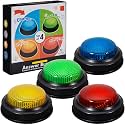 Set of 4 Trivia Game Buzzers with Lights & Sound, Family Feud & Jeopardy Quiz Buttons for Classroom, Party Games, Red/Blue/Yellow/Green