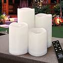 Set of 4 White Outdoor LED Pillar Candles 3x4 3x5 3x6 3x7 with Timer and Remote - IP65 Waterproof Battery Operated LED Pillar Candles - Flickering Flameless Pillar Candles Unscented Outside